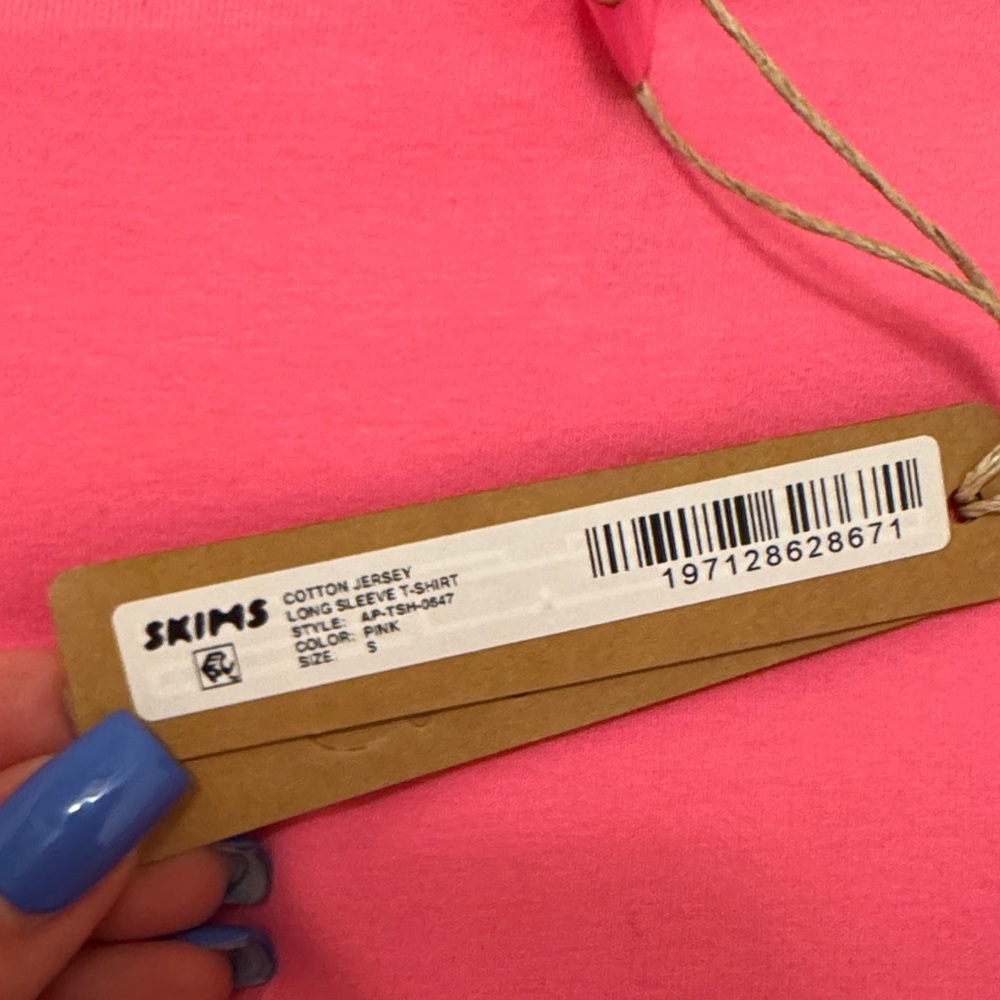 SKIMS Sugar Pink Cotton Jersey Long Sleeve Top - Picture 2 of 2